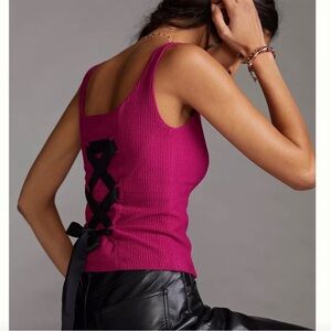 Anthropologie Tops | Anthroloplogie Maeve Tie-Back Tank Pink Black Ribbon